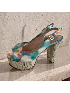 STUART WEITZMAN Multicolor Patent Leather Slingback Platform Heels Size 6